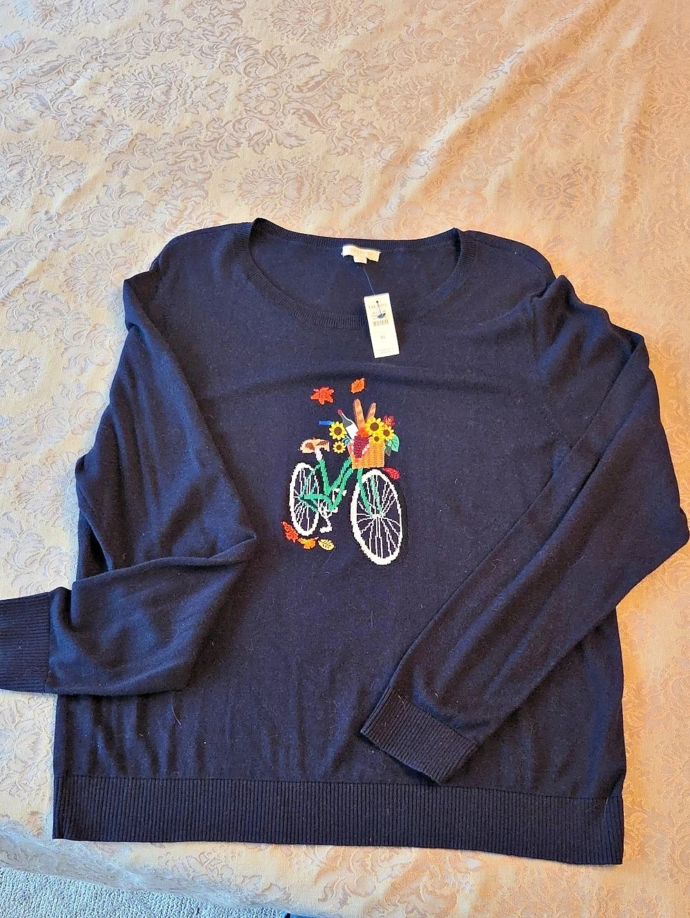 Talbots Bicycle Jacquard Crewneck Pullover Blue XL